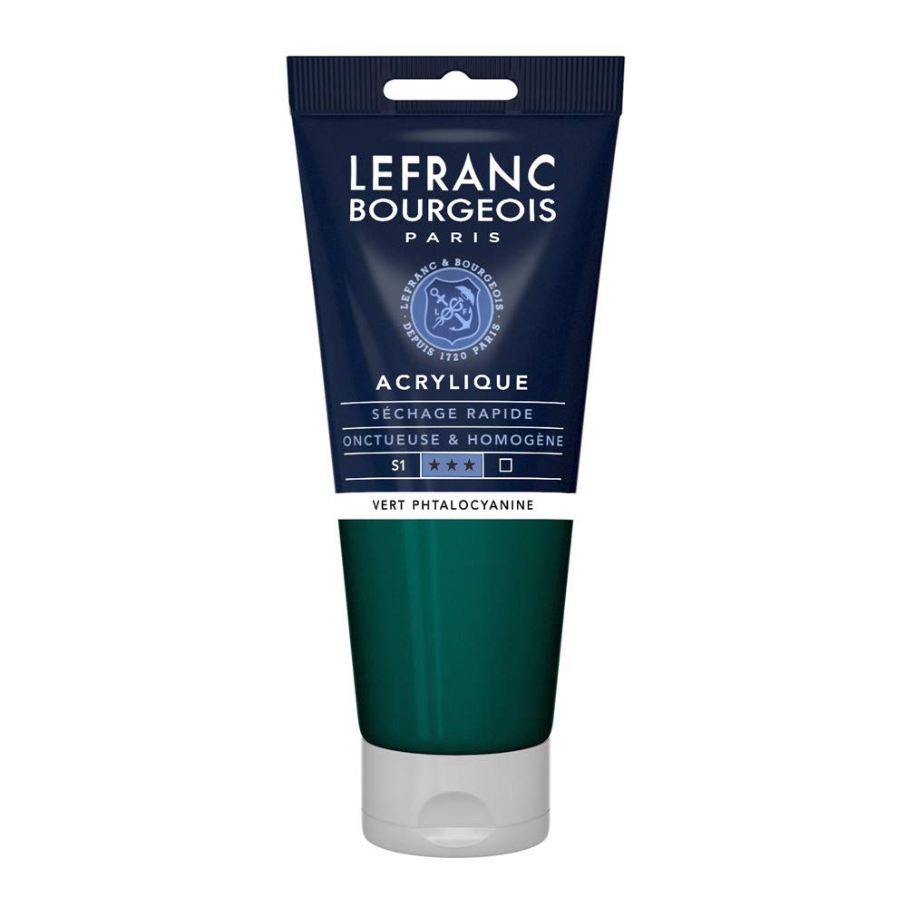 Lefranc Bourgeois 300465 Fine Acrylic Paint - Phthalocyanine Green, 200 ml Tube, Creamy Acrylic Paint, Water-Based, Quick Drying, Lightfast, Waterproof
