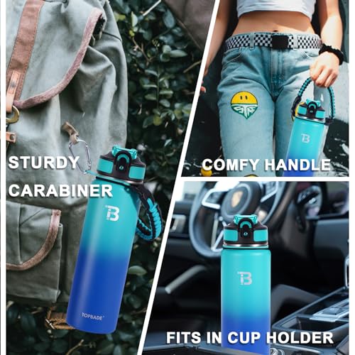Image of TOPBADE 32oz Insulated Water Bottle with Straw Lid & Spout Lid & Paracord Handle, Stainless Steel Water Bottle Wide Mouth, Double Wall for Women Men Gym Fitness Outdoor