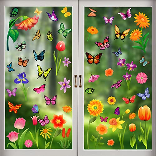 Set de 63 adhesivos para ventana con flores y mariposas miniatura 1
