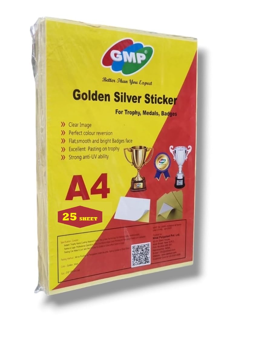 GMP A4 Golden/Silver Momento Sticker Sheet (2 in 1) Sticker Paper for Trophy -25 Sheet-image-29