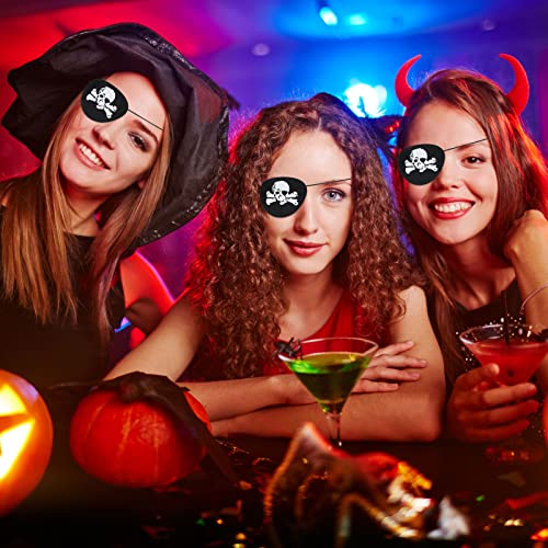 Chivao 72 Pieces Halloween Pirate Eye Patches for Adults Black Felt One Eye Skull Captain for Pirate(Skull Style)4