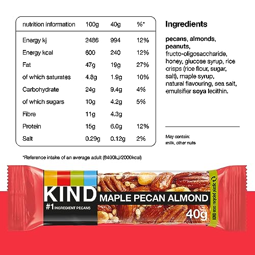 KIND Bars, Gluten Free Snack Bars, Maple Pecan Almond, High Fibre, Healthy Snack, No Artificial Colours, Flavours or Preservatives, Multipack 12 x 40g - Image 5