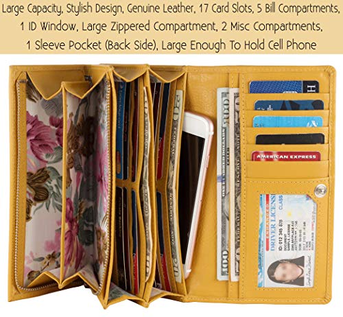 Image of Women's Top Grain Leather Wallet, RFID Blocking Bifold clutch, 17 Card Slots, Zip Pocket Organizer, Elegant Gift for Women - Birthday, Valentine, Anniversary - Multicoloured