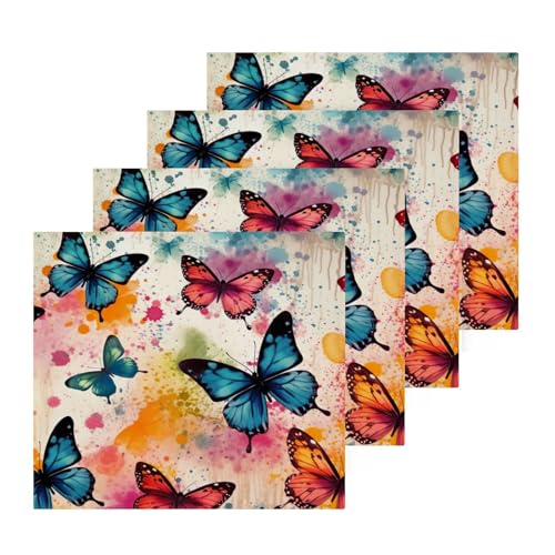 xigua Colorful Butterflies Washcloths Towels, Highly Absorbent and Soft Cotton Face Cloths, 4 Pack Quick Dry Wash Cloths - 12 X 12 Inches