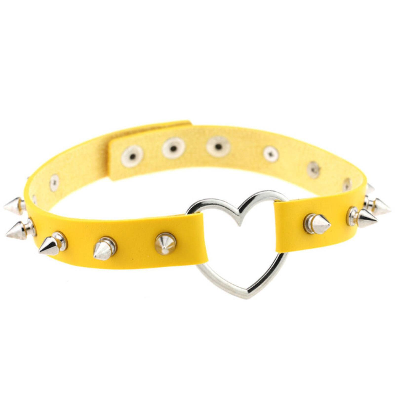 Wszjln Women's Yellow Spiked Heart Choker Inlaid Gothic Choker Punk Collar Black Gothic Jewelry Accessories