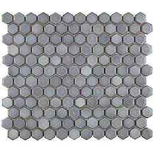 SOMERTILE FPLH1X12 Hudson 1" Hex Grey Eye Porcelain Mosaic Tile, 10