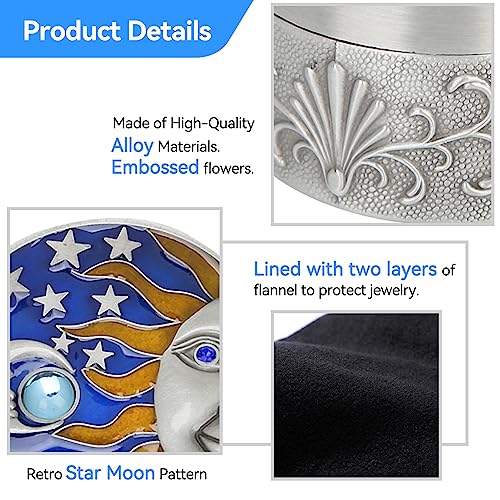 Round Jewelry Box, Vintage Star Moon Pattern Trinket Storage Box Decorative Tin Gift Box With Lids For Ring Necklaces Earrings Keepsake Organizer Home Ornament(Tin Color) #TOP5