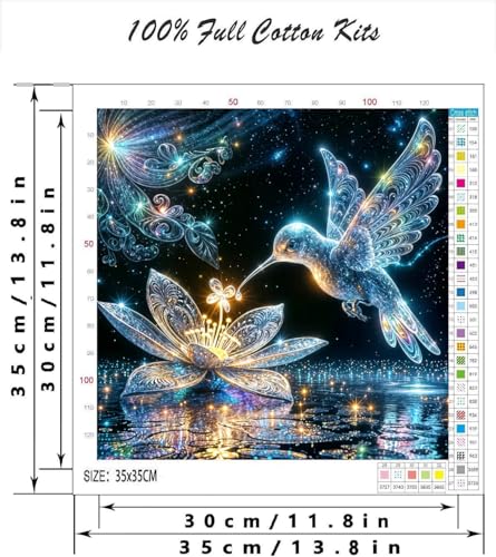 Image of Hummingbird Stamped Cross Stitch Kits for Adults -Embroidery Kits for Beginners Adults,11 CT Patterns Dimensions Counted Cross Stitch Kits for Adults Arts Craft 14x14 inch