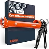Presch Pistola Silicone 12:1 moltiplicazione & arresto goccia – Pistola per silicone per cartucce fino a 310 ml (bassa viscosità, acrilico) – Girevole 360° incl. ago di perforazione