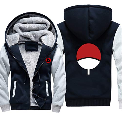 ELEFINE Boys Men's Fleece Thick Hoodies Naruto Cosplay Uchiha Itachi Mangekyo Sharingan Zip Jacket Navy&Gray XS