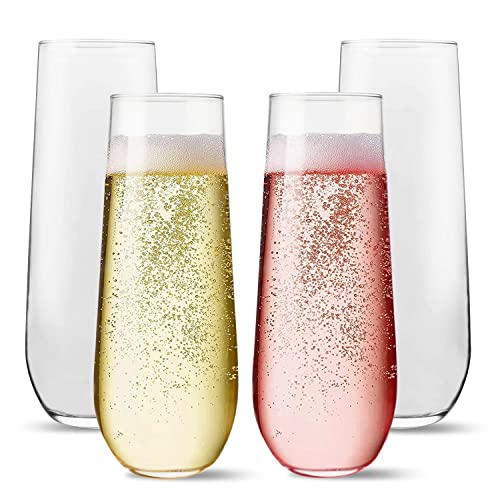 Unbreakable Stemless Champagne Flutes 9Oz Set Of 4, Shatterproof Tritan Plastic Glasses, Reusable Dishwasher Safe Flute, Wedding, Bachelorette, Travel & Poolside Champagne Glasses #TOP5
