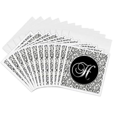 3dRose Black and White Damask Greeting Cards Set Cover