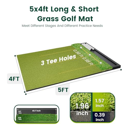 Image of Dual Turf Golf Hitting Mat with Ball Tray, Integrated Golf Practice Mat for Indoor & Outdoor Use Golf Training Mat with 3 Tees