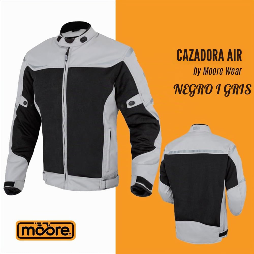 Moore I Chaqueta de Moto Air, Gris/Negro – Alta Ventilación, Protecciones CE, Diseño Deportivo