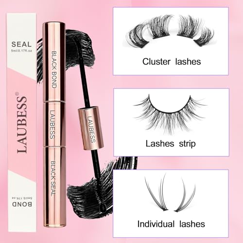 Image of Lash Bond and Seal Lash Glue Waterproof LAUBESS 2-IN-1 Cluster Lash Glue for Eyelash Clusters 72H 10ml (Black /Black)