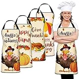 Meanplan 4 Pcs Fall Apron Thanksgiving Turkey Chef Apron Pumpkin Maple Apron with Adjustable Neck for Men Women Kitchen(Turkey)