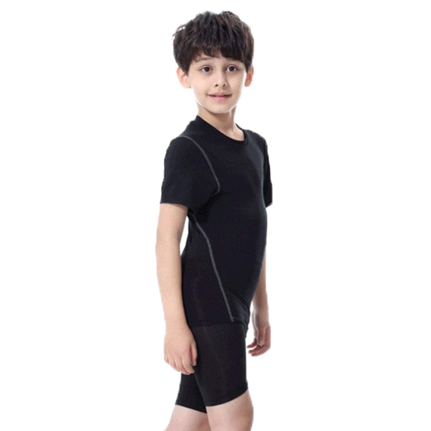 LANBAOSI Tee Shirt de Sport Enfant Garçons à Manches Courtes Chemises de Compression à Séchage Rapide sous-vêtements pour Basketball Football Baseball