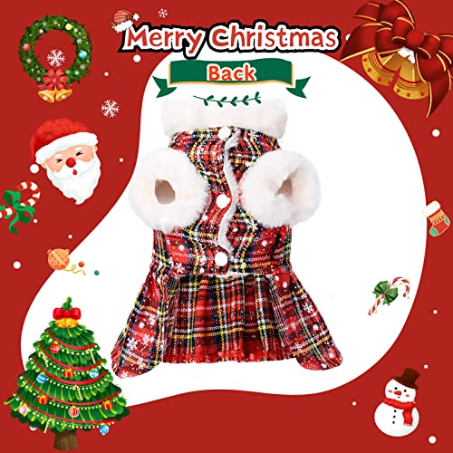 Christmas Dog Harness Dress With Leash Set Red Plaid Puppy Sweaters For Small Dogs Girl Winter Warm Pet Clothes Outfits Cute Bowknot Doggy Apparel Cat Holiday Xmas Party Costume (Medium, Red) #TOP1