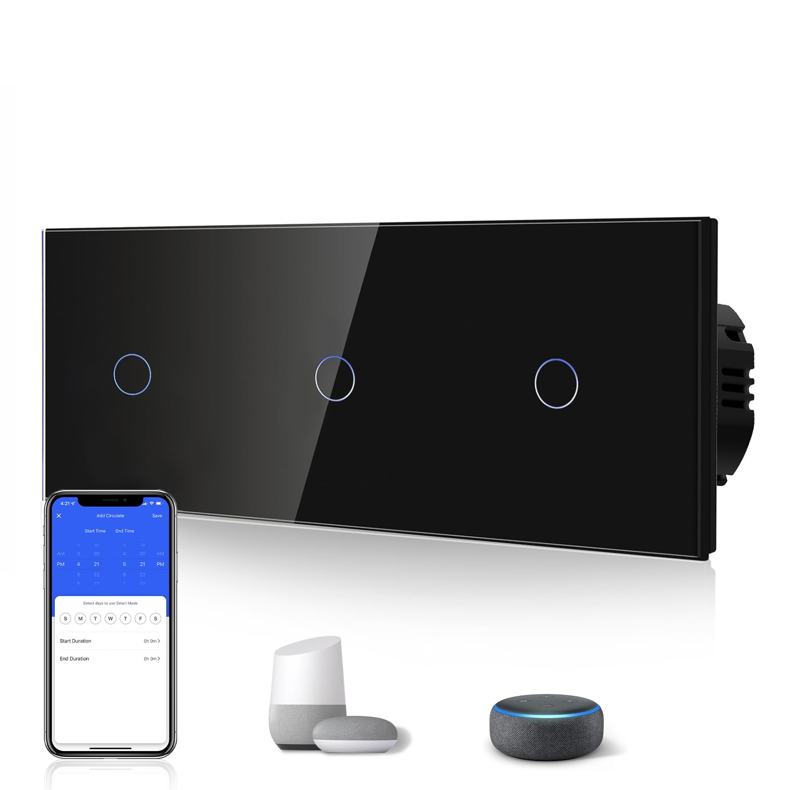 BSEED Interruptor Inteligente WIFI,Interruptores Tactil Con Cristal,Compatible con Alexa,Tuya y Smart Life,Requiere Cable Neutro,2 Gang 1 Vía,86mm Blanco — view 82
