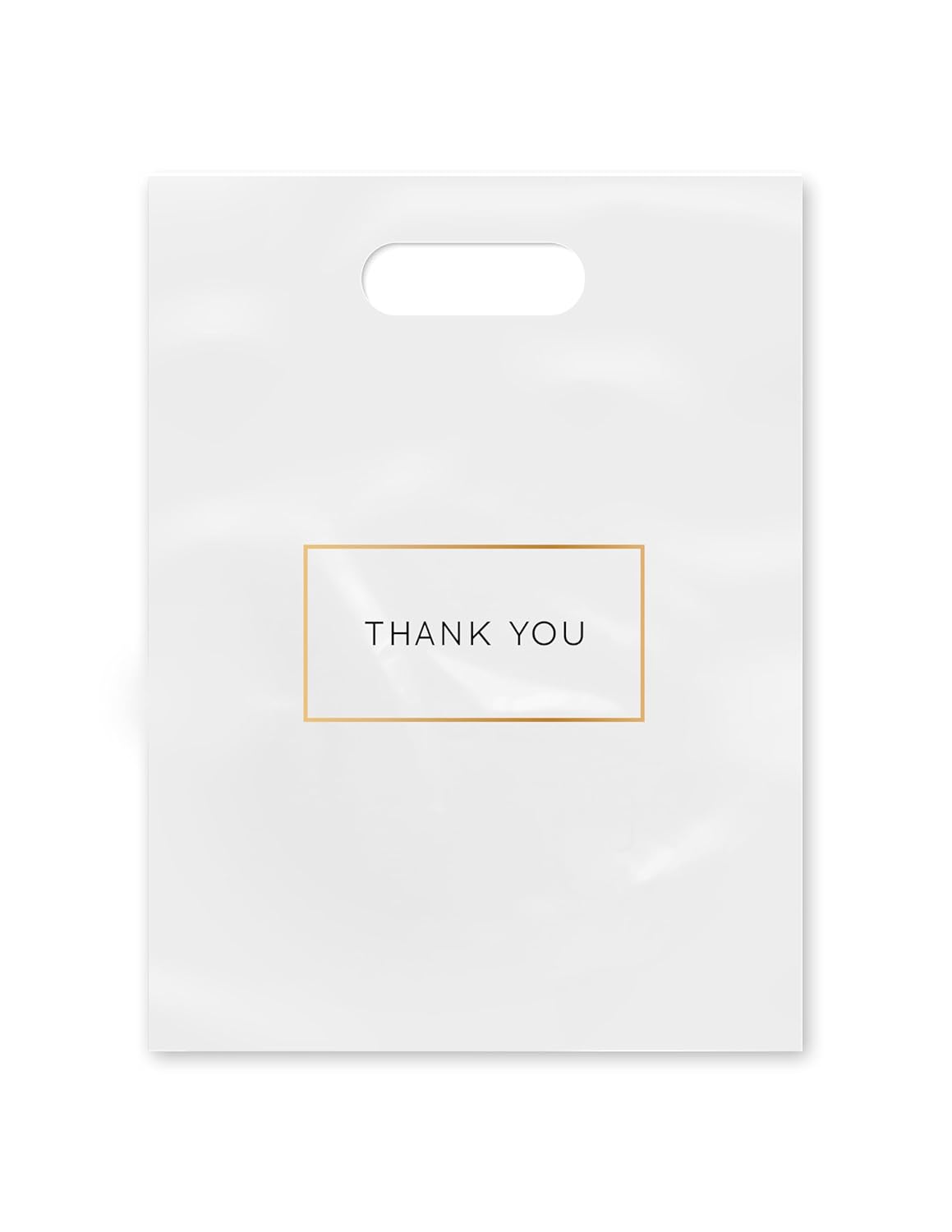 Purple Q Crafts Die Cut Plastic Shopping Bags with Thank You Logo 9″ x 12″ Boutique Bags with Handles 50 Pack for Merchandise, Gifts, Trade Shows and More