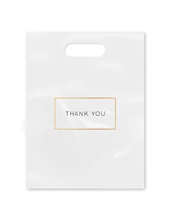 50 Pack Die Cut Thank You Plastic Shopping Bags, 9" x 12" Retail Gift Bags