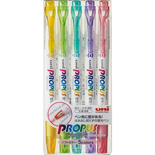 Uni Highlighter Propus Window, 5 Soft Color Set (PUS102T5CS) by Uni