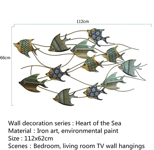 Kileli 3D School Of Fish Metal Wall Art Wall Sculptures, Made By Hand, Vintage Details Metal Wall Decor For Home Garden Bedroom,112X66Cm/44*25.9'' #TOP1