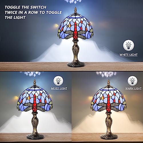 Image of 8'' Stained Glass Table Lamp, Vintage Desk Bedside Night Light