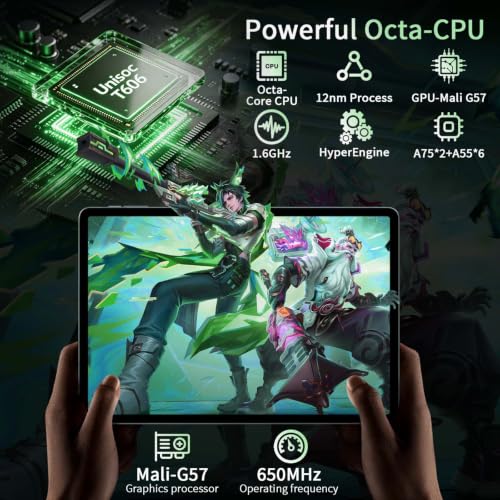 Image of 2026 Android 16 Tablet with Keyboard, Gemini AI 10 Inch Tablet, Green Case | 26GB+256GB+2TB Expand, 2-in-1 Tablets with 8-Core, WiFi, 8000mAh, GMS, GPS, Electronic Tablets PC with Mouse, Case, Stylus