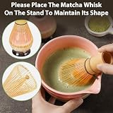 Zestaw Matcha dla początkujących, 7-częściowy w tym: miska matchy, łyżeczka herbaty, sito, podstawka pod pędzel, stojak na pędzel, ręcznie robiony zestaw do matcha (różowy)