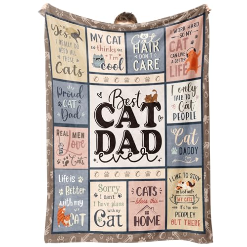 SteadStyle Cat Dad Gifts - Best Ever Blanket for Cat Lovers Funny Cats Presents for Men Cozy Cats-Themed Gift for Birthday Christmas Fathers Day 60 x 50