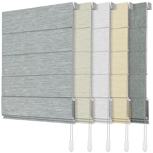 Sulugood Roman Shades for Windows,Light Filtering Heat Blocking Roman Blinds for Home Office Living Room Door Bedroom,Jacqaurd Fabric,Gray,24