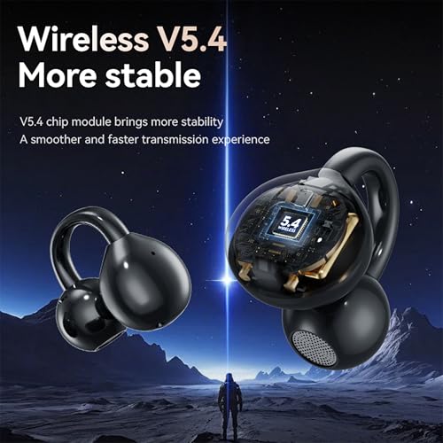 Image of Open Ear Clip Headphones Wireless Earbuds Bluetooth 5.4 Sports Earphones with Wireless LED Touch Screen Waterproof in Ear Earphones for Pad Tablet Laptop Android /iOS Phones (Black)