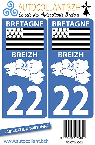 Autocollants 22 avec logo officiel région Bretagne pour plaque immatriculation