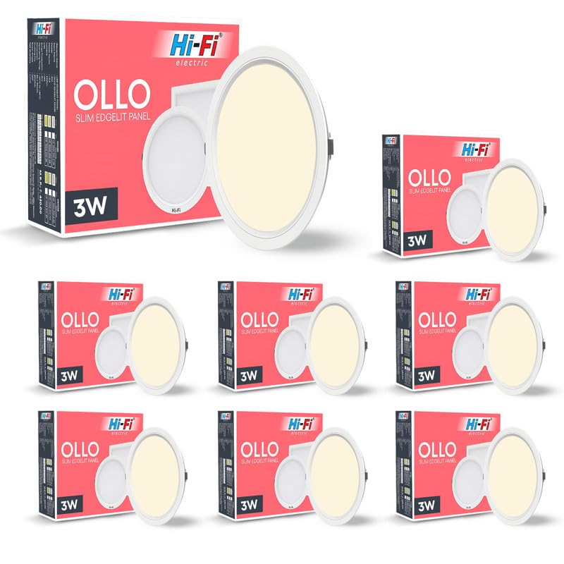 Image of Hi-Fi OLLO 3-watt Round LED Downlighter | LED Ceiling Light for Home and Hall | Cut Out: 68 mm, Color: Warm White Light, (3000K) Pack of 8-Polycarbonate