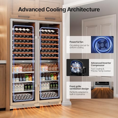 Image of Ca'Lefort 24 Inch Wine Fridge Set, 370 Can and 154 Bottle Capacity Dual Zone Wine Cooler Refrigerator, Adjustable Shelves & 3 LED Lighting Built in Wine Cooler for Home Bar Kitchen (Two 24 inch Units)