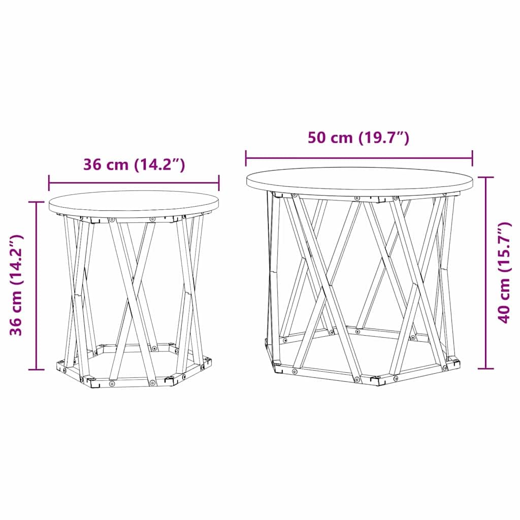 vidaXL Mesa Lateral 2 pcs Roble Artesanal Madera Ingenierizada y Acero, Mesa Redonda Moderna, Mesa de café compacta, Mueble Decorativo Elegante, Acabado Suave y diseño de Acero Resistente