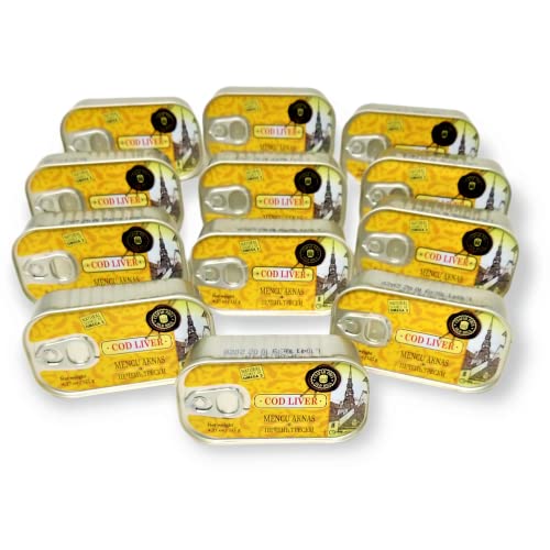 Old Riga Cod Liver Canned in Own Oil 4.27 Oz Natural Source of Omega-3, Rich in Vitamins A&D | From Fresh Norway Cod| Keto Friendly (Pack of 12)