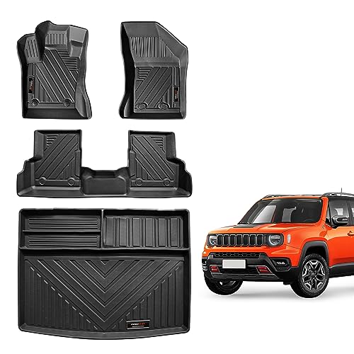 Jdeymat Custom Fit Floor Mats & Cargo Liners Compatible for 2015-2024 2025 Jeep Renegade Accessories All Weather TPE Rubber Protection Mat Black (Floor Mats+Cargo Liner)