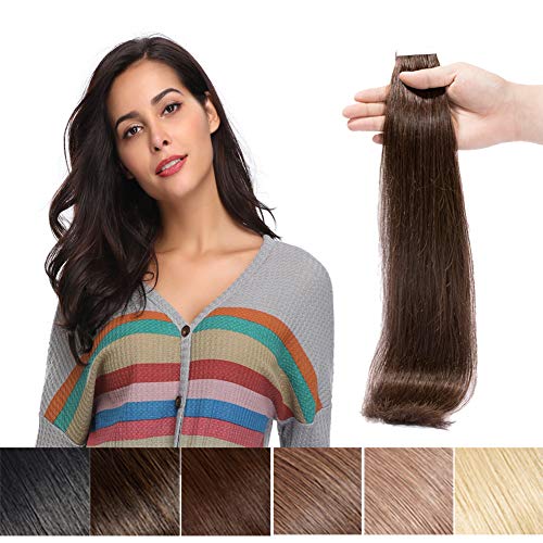 20 inch Dark Brown Tape In Human Hair Extensions Long Straight Seamless Skin Weft Hair Invisible Double Sided Tape 20pcs 30g+10pcs Extra Tapes (20" #2)