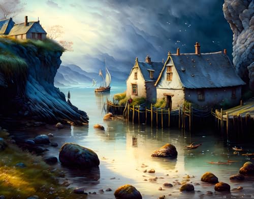 Poster village pêcheurs irlandais SERENDIPITP toile 58x90 cm