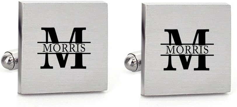 MUEEU Engraved Cufflinks Tie Clip Personalised Name Big Initials Handmade Groom Wedding Cuff Links