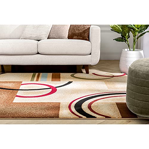 Well Woven Barclay Arcs & Shapes Ivory Modern Geometric Area Rug 5'3" X 7'3" #TOP6