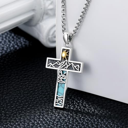 Turquoise Cross Necklace for Men Women S925 Sterling Silver Turquoise Pendant Necklaces Cross Jewelry Gifts2
