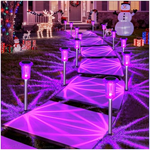 DenicMic Solar Lights Outdoor 10 Pack Waterproof Purple LED Yard...