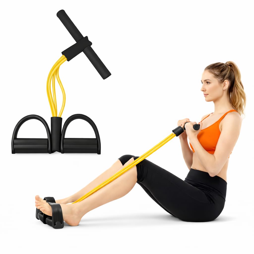 Pull Reducer Training Bands Natural Rubber 4 Tubes Body Pedal Exerciser Yoga Crossfit Exercise, Arm Exercise, Body Building Training Men and Women (Multicolor)-image-14