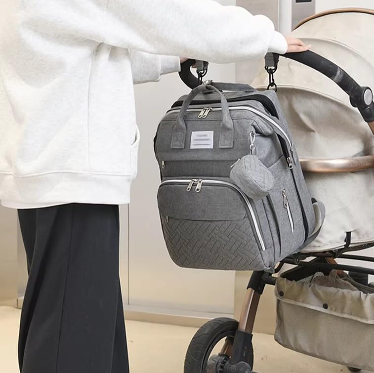 Image of Winnies Diaper Bag with Changing Station & Foldable Bassinet Diaper Backpack for Mom Travel Waterproof with Insulated Bottle Pockets Newborn Baby Bag for Hospital Bag for Delivery Women