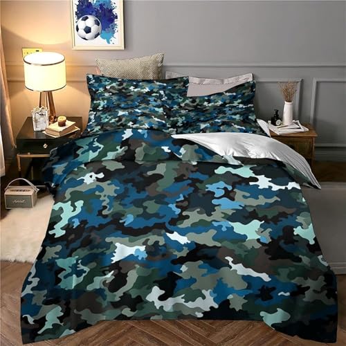 Parure de lit microfibre single avec housse de couette camouflage 3D