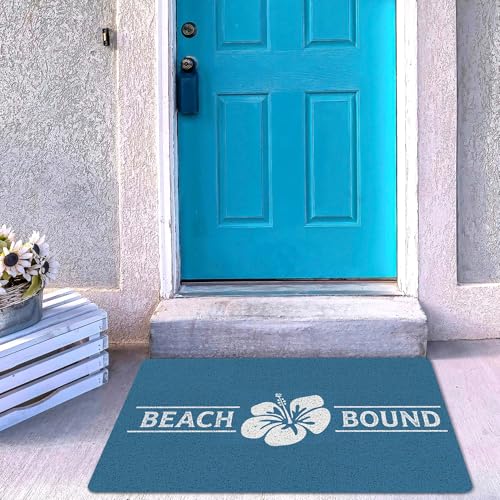 RYYCDOI Blue Beach Door Mat, Coastal Beachy Floral Doormat Outdoor Indoor Entrance Porch, Nautical Ocean Outdoor Mat, Beach Bound Flower Welcome Mats for Front Door, 17x30 Inch - Image 7