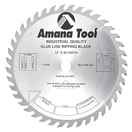 Amana Tool Carbide Tipped Glue Line Ripping Circular Saw Blade, 612401, 12 Inch D x 40T TCG, 22 Deg, 1 Bore